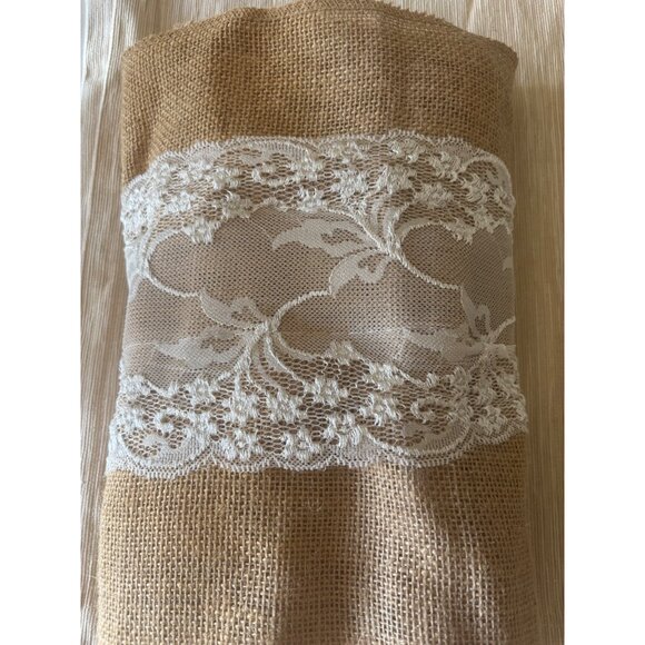 Lot of 3 Vintage Rustic Burlap & Lace Table Runners - Picture 11 of 16